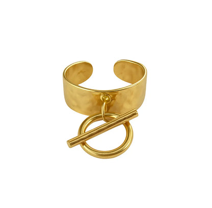 Bague Toggle martelée dorée fermoir anneau-barre acier chirurgical 316L – Chéri Chérie