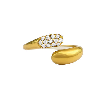 Bague Ouverte Pavée Strass côté scintillant monture dorée acier chirurgical 316L – Chéri Chérie