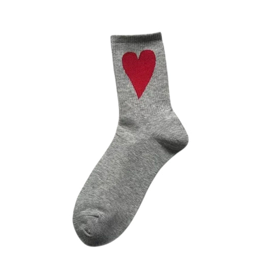 Chaussettes gris chiné avec cœur rouge Chéri Chérie