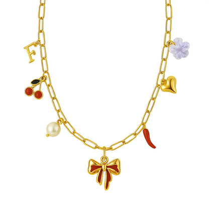 Collier CHARM breloques maille trombones doré acier chirurgical 316L plaqué or 18K - Chéri Chérie