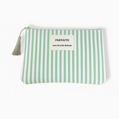 Pochette rayée vert vitaminé et blanc patch Parfaite avec de jolis défauts – Chéri Chérie