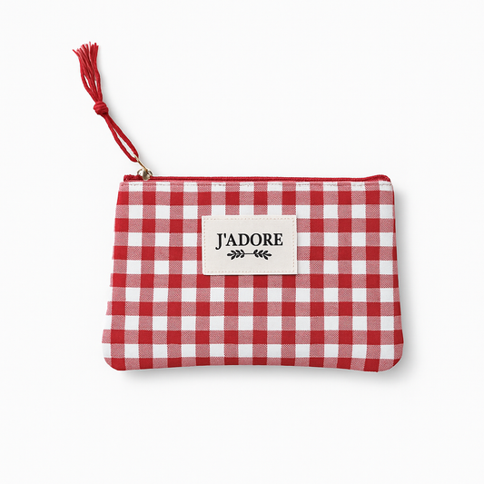 Pochette vichy rouge J’adore