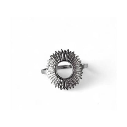 Bague soleil argentée motif tournesol ajouré acier 316L ajustable – Chéri Chérie