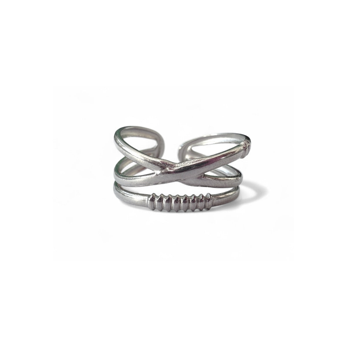 Bague Croisée argent stries