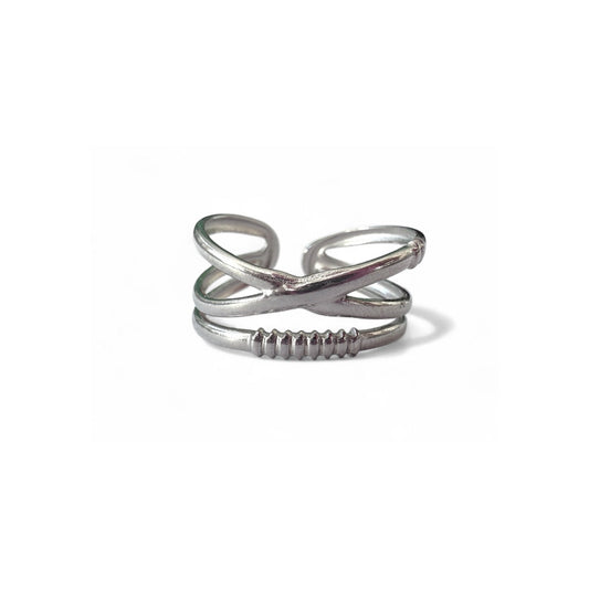 Bague Croisée argent stries