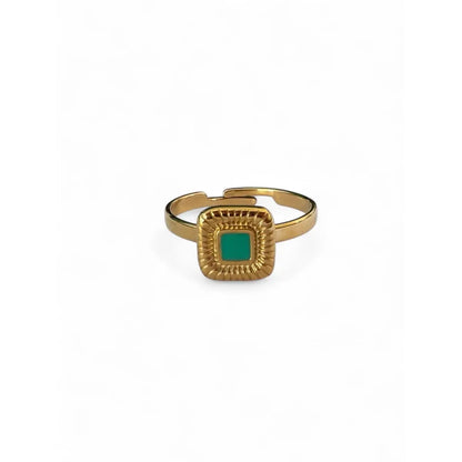 Bague carré vert mini dorée pierre carrée verte acier 316L ajustable – Chéri Chérie