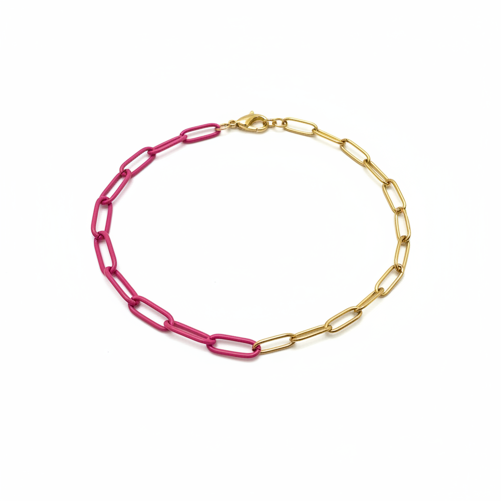 Collier Bicolore Grosse Maille — Fuchsia & Doré