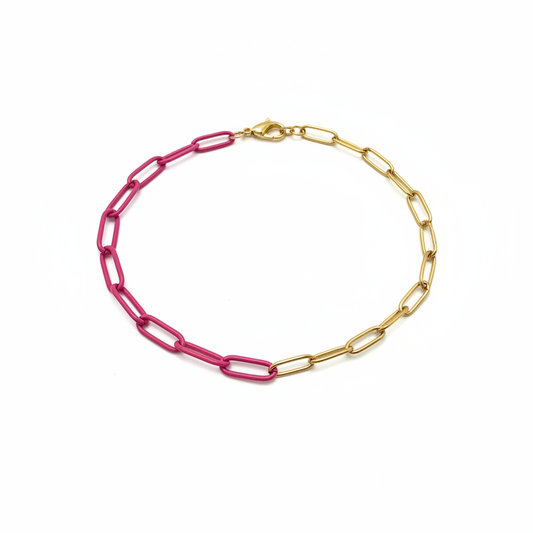 Collier Bicolore Grosse Maille — Fuchsia & Doré