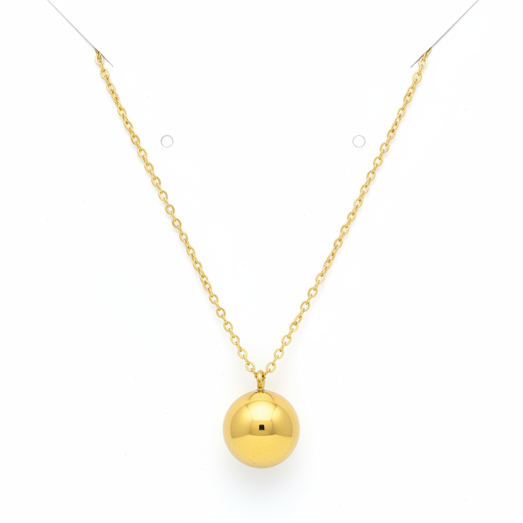 Collier Boule Dorée — Pendentif Sphère Miroir & Chaîne Fine