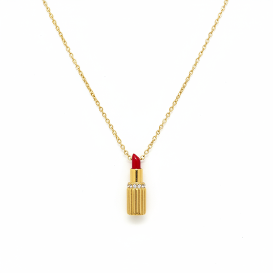 Collier Rouge à Lèvres — Charm Doré & Chaîne Fine Dorée