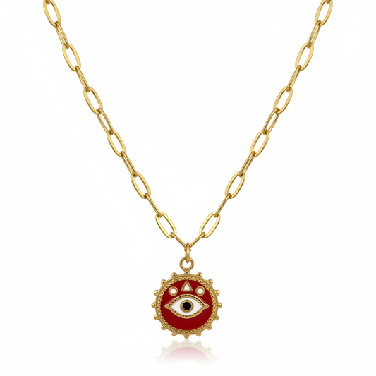 Collier Evil Eye Rouge — Grosse Chaîne Dorée Maille Ovale